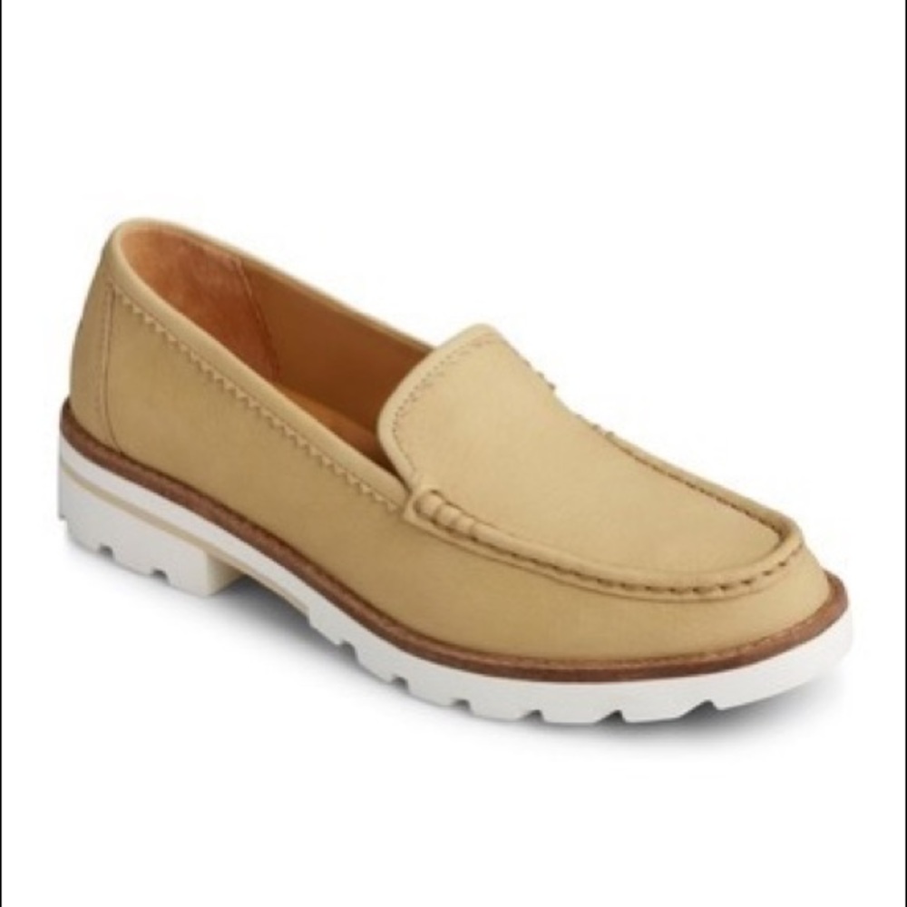 Sperry Tan Loafers with White Sole
